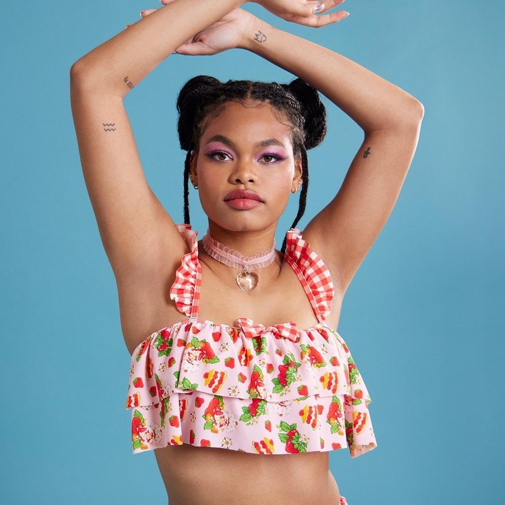 Hot Topic Strawberry Shortcake Dessert Ruffle Swim Top Pink Red Gingham Small